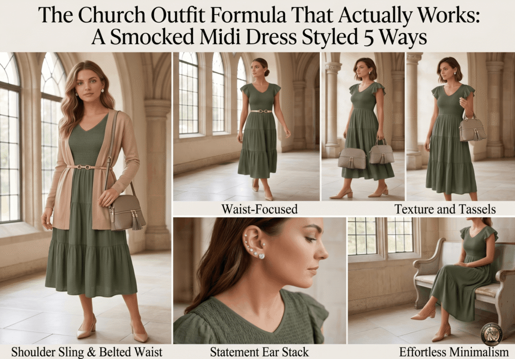 The Church Outfit Formula That Actually Works: A Smocked Midi Dress Styled 5 Ways &ndash; Church Outfit